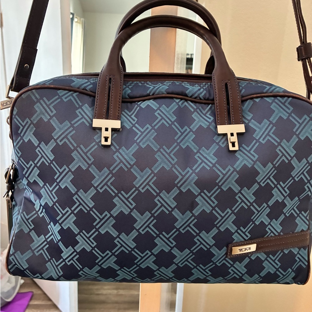 TUMI Signature Jacquard Crossbody Bag Unique Blue Pattern